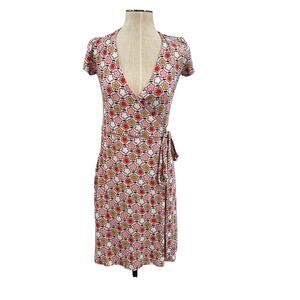 Boden Pink Frosting Summer Wrap Dress Geometric Floral Print Size US‎ 4P Petites
